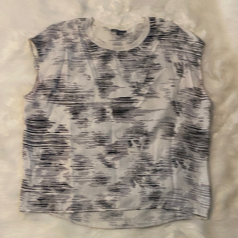 Vince White Tank Top with Black Abstract Stripe Print